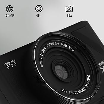 Amazon | UHD 4K 64MP デジタルカメラ、3 インチフリップスクリーン